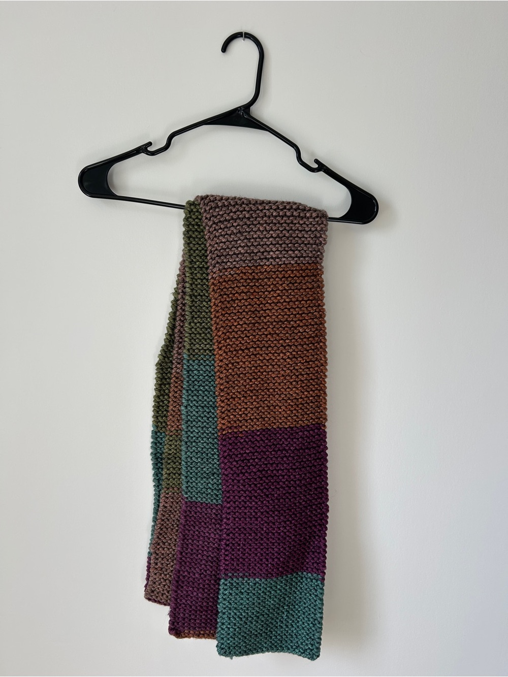 Colorblock Knit Scarf in Green, Purple, Brown - Women's Wrap